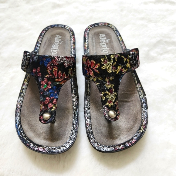 Alegría Shoes - Alegria Carina Flip Flop Comfort Sandals Leather Floral Print Size 36/6